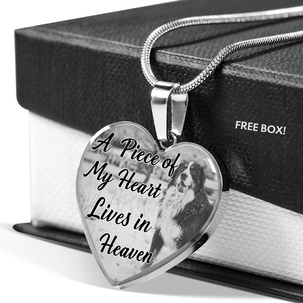 Bernese Mountain Dog Memorial A piece of my heart lives in heaven Personalized Name Engraved Remembrance Gift Necklace