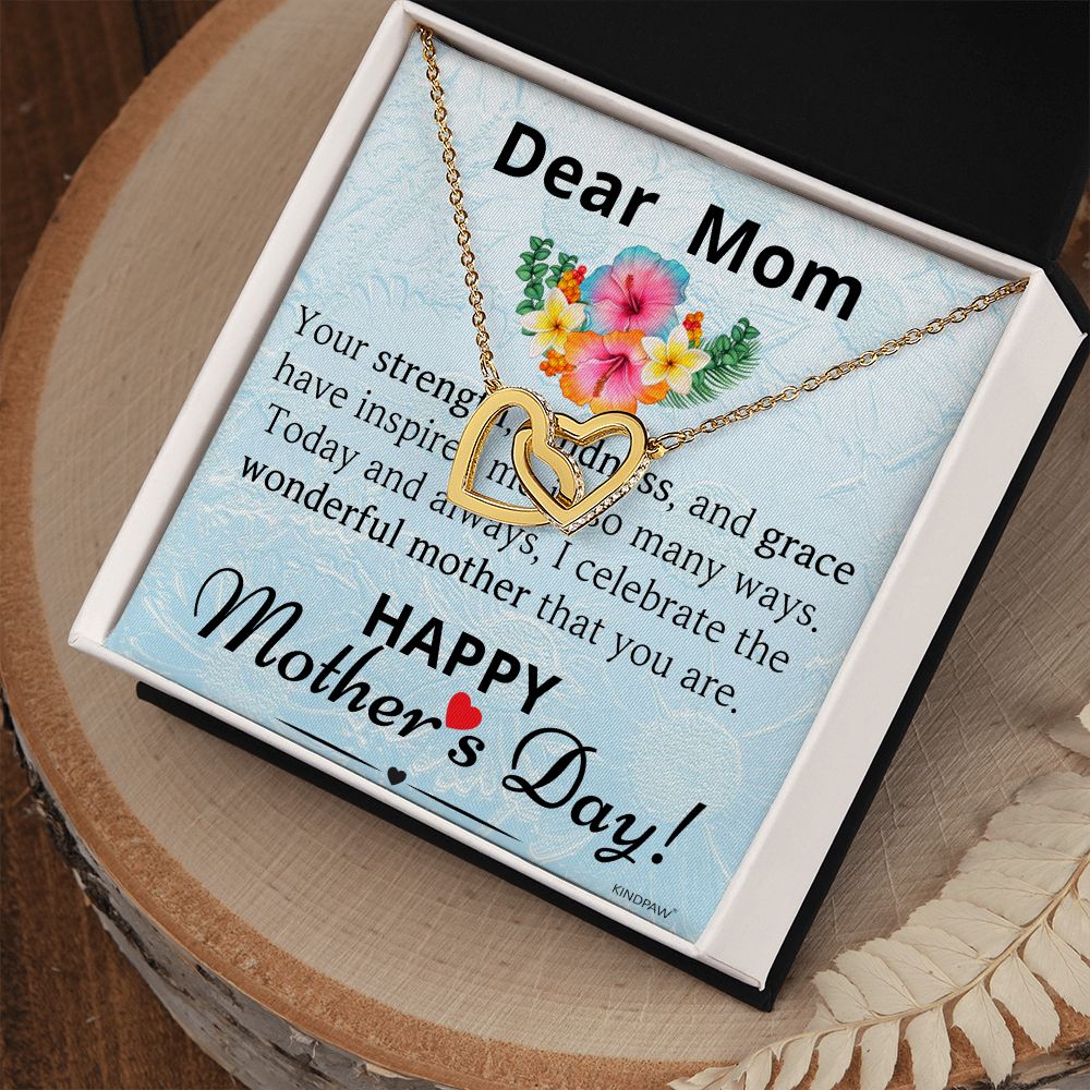 Interlocking Heart Necklace with Happy Mother's Day Message Card and Mahogany-style Gift Box - Perfect Mother's Day Gift