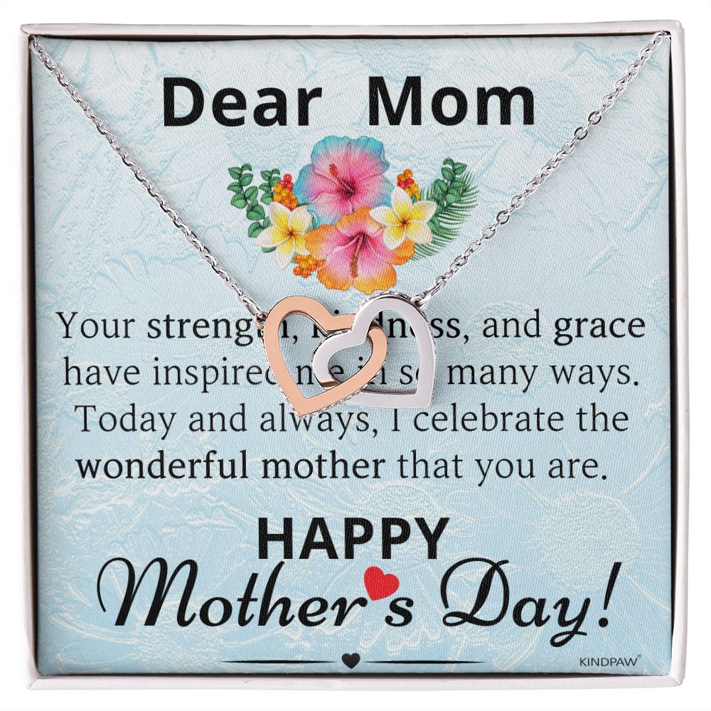 Interlocking Heart Necklace with Happy Mother's Day Message Card and Mahogany-style Gift Box - Perfect Mother's Day Gift
