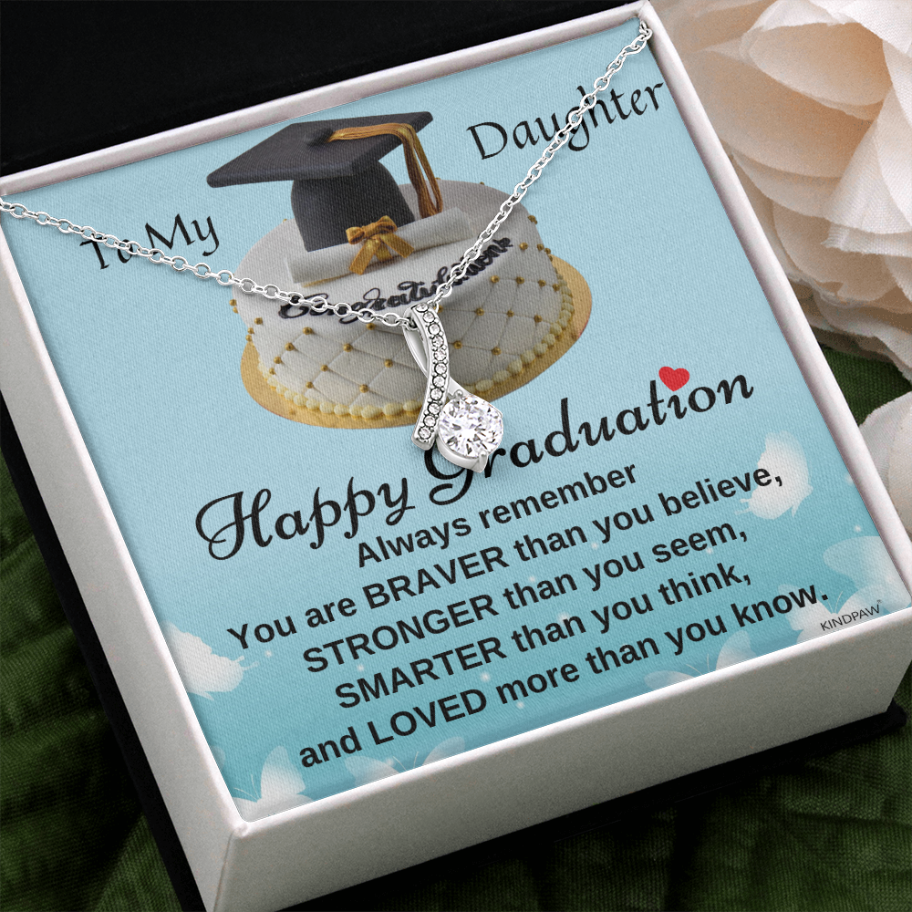 Class of 2022 Graduation Gift Necklace for Daughter – You Are Braver Petite ribbon-shaped pendant
