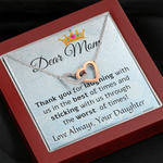 Mother’s Day Necklace From Daughter – Thank You For Laughing Interlocking Heart Necklace For Mom