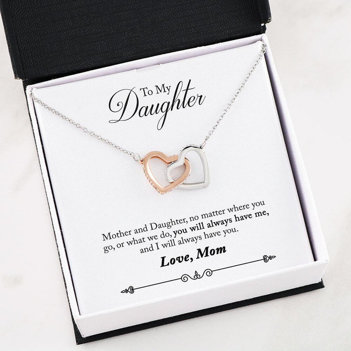 Mother daughter Necklace - Two Hearts Interlocked No Matter Where You Go Gift Necklace for Daughter