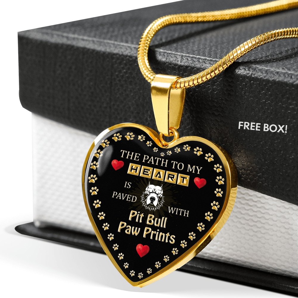 Pitbull Paw Print Necklace - Personalised Pit Bull Necklace - The Path to My Heart is Paved with Pit Bull Paw Prints